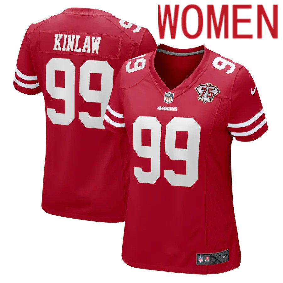 Cheap Women San Francisco 49ers 99 Javon Kinlaw Nike Scarlet 75th Anniversary Player Game NFL Jersey